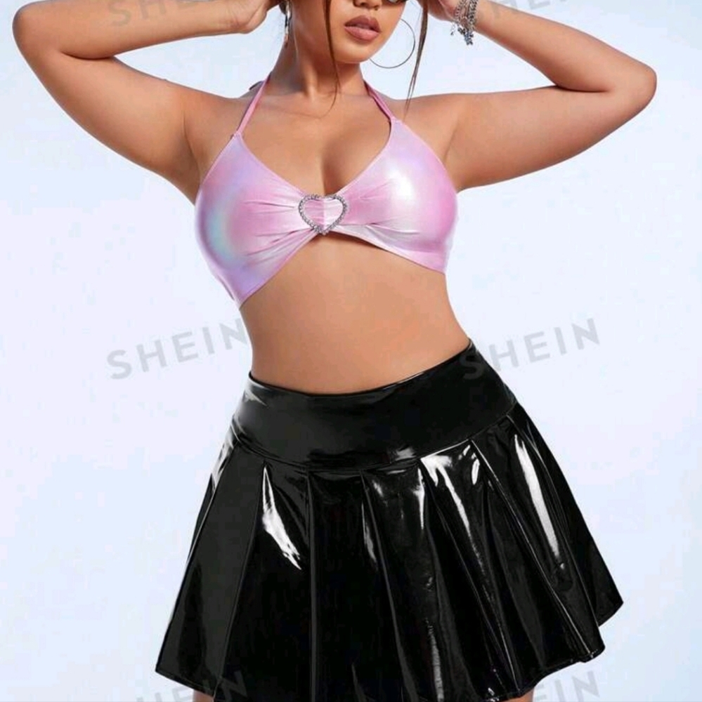 Plus PU Vinyl Leather Skirt